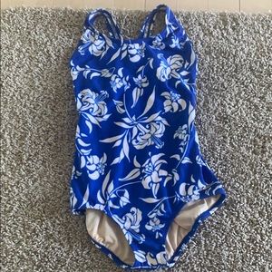 Blue floral one piece bathing suit size 6